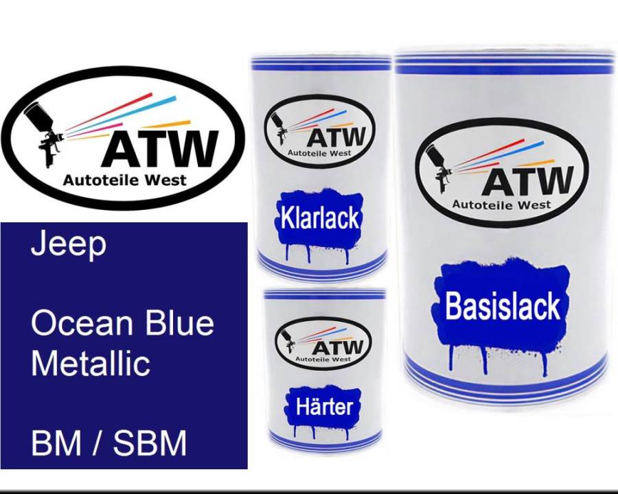 Jeep, Ocean Blue Metallic, BM / SBM: 500ml Lackdose + 500ml Klarlack + 250ml Härter - Set, von ATW Autoteile West.